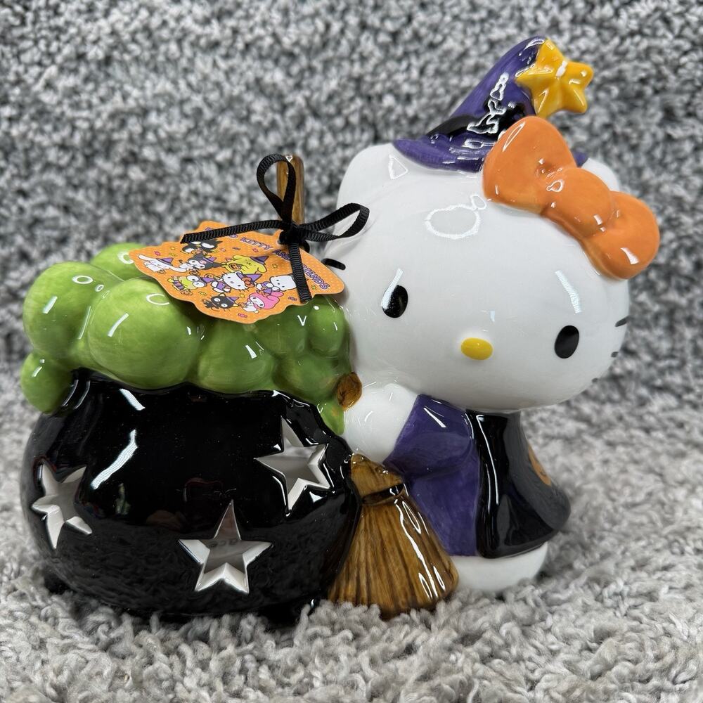 Blue Sky Clayworks Hello Kitty Halloween Witch Candle House Tealight Holder New